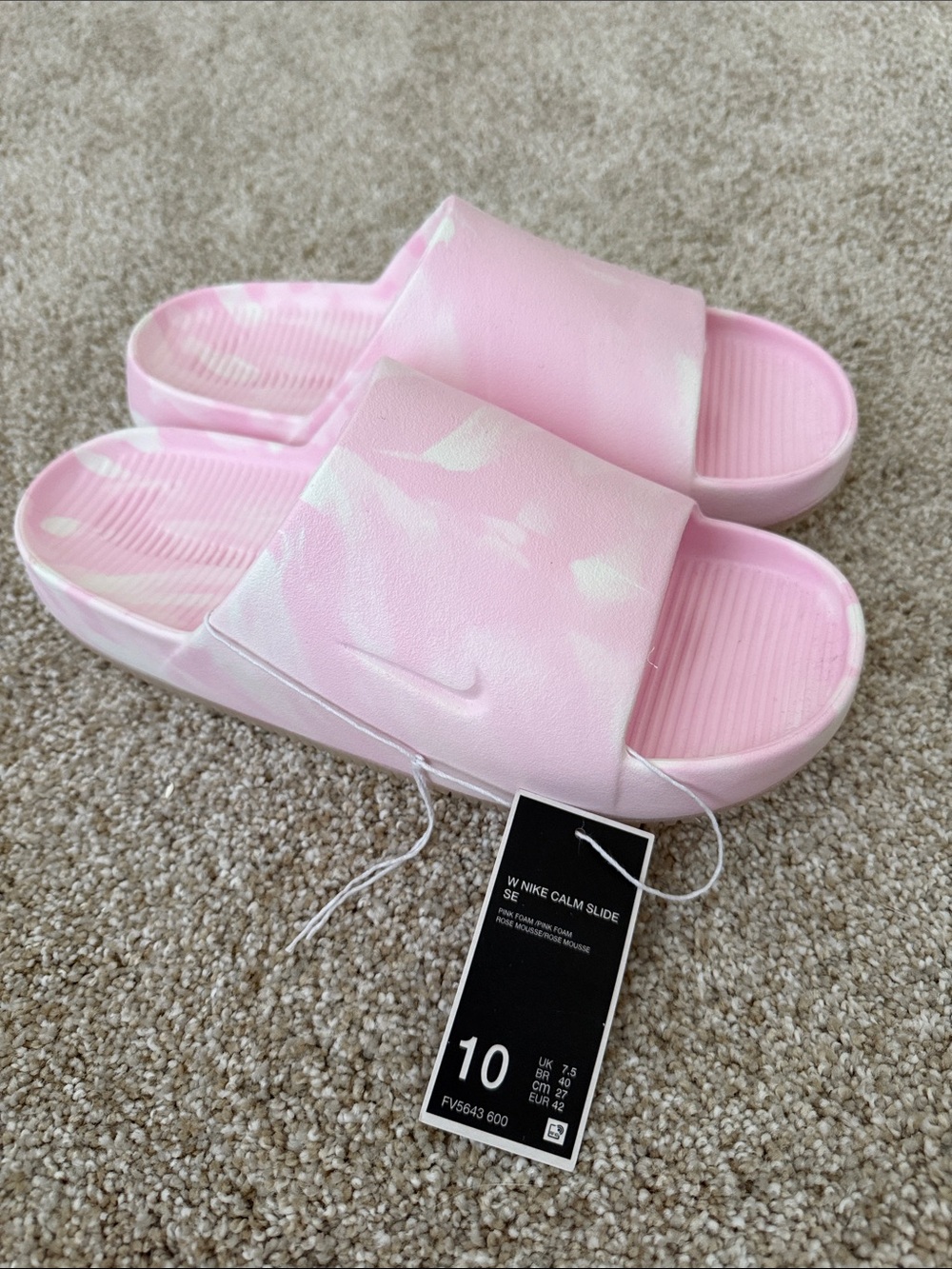 Nike Women's Pink Slide Sandals - Soft Pink Calm Slide size 10